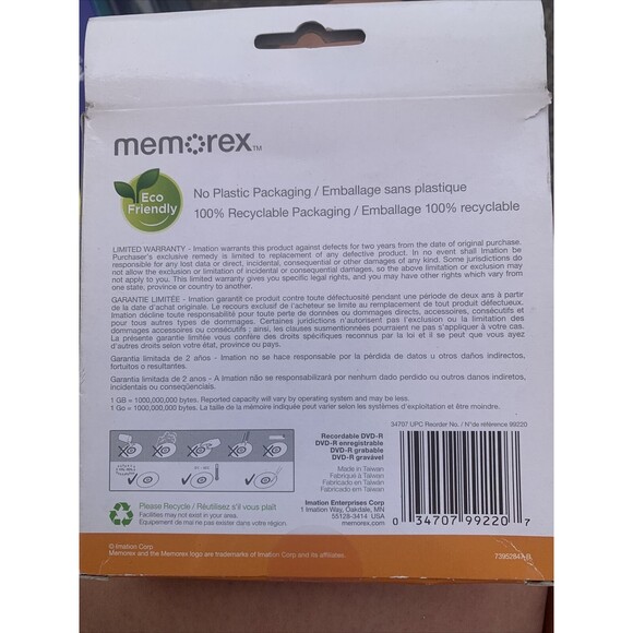 10 PACK - Memorex DVD-R 16X 4.7GB/GO 120Min - Picture 3 of 3